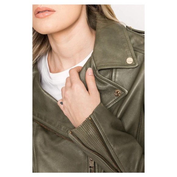 LAMARQUE Donna 21 Jacket In Vetiver Leather Biker Moto Jacket Casual sz S - Picture 9 of 16